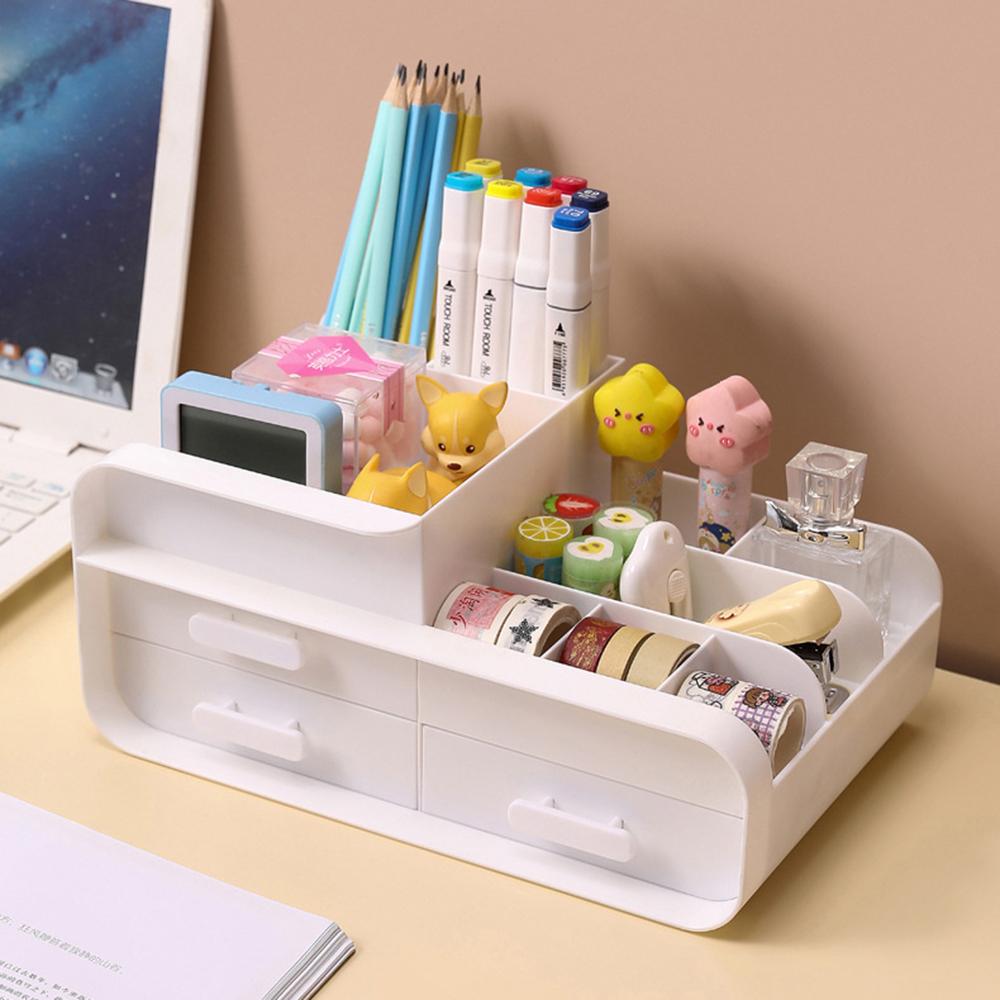 Household Cosmetics Storage Box, Desktop, Dresser Skin Care Products, Lipstick, Makeup Brush Cleaning Dustproof Drawer, White