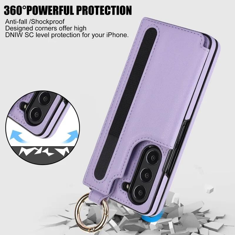 Skórzane etui na telefon z pierścieniem dla Samsunga Galaxy Z Fold 6 5 4 3 Fold6 Fold5 Fold4 Fold3 Portfel z uchwytem na rysik i przegródką na karty (Brak długopisu)