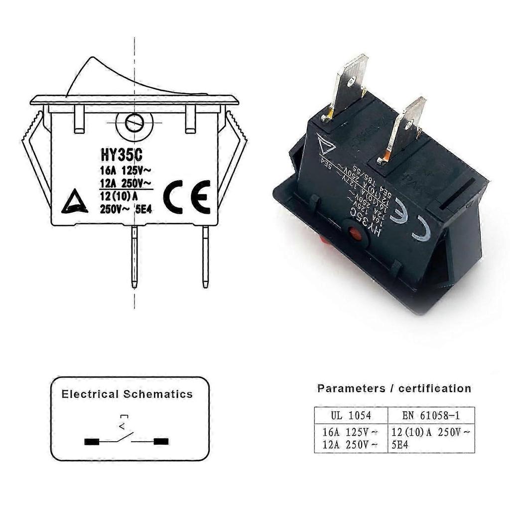 Long Time Use HY35C Rocker Switches 2 Pins ON OFF 125/250V 16/12A Portable for Household and Industrial Setting