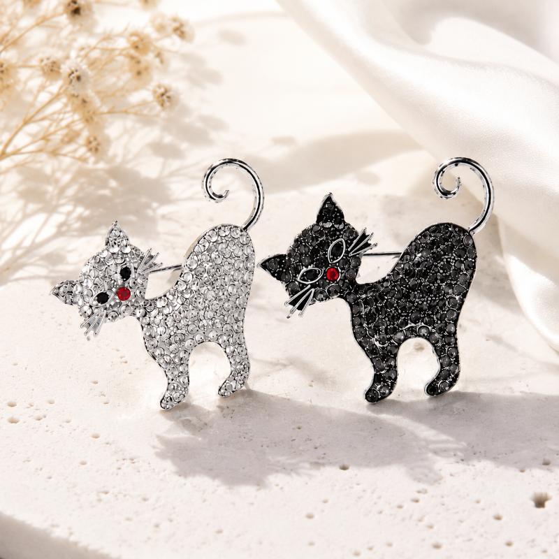 Rhinestone Cat Brooch Cute Animal Crystal Kitty Brooch Pin Women Coat Dress Scarf Jewelry Accessories