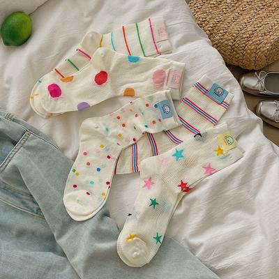 Ladies Summer Thin Mesh Breathable Cute Puppy Cloth Logo Cartoon Polka Dot Striped Tube Socks