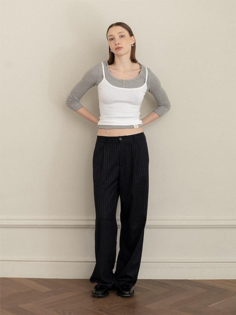 GLOWNY G Gentle Wide Leg Pinstripe Pants (Navy)