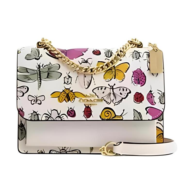 

COACH Klare 18 animal print chain shoulder strap coated canvas and smooth leather crossbody bag small women s gold and chalk multicolor золотий