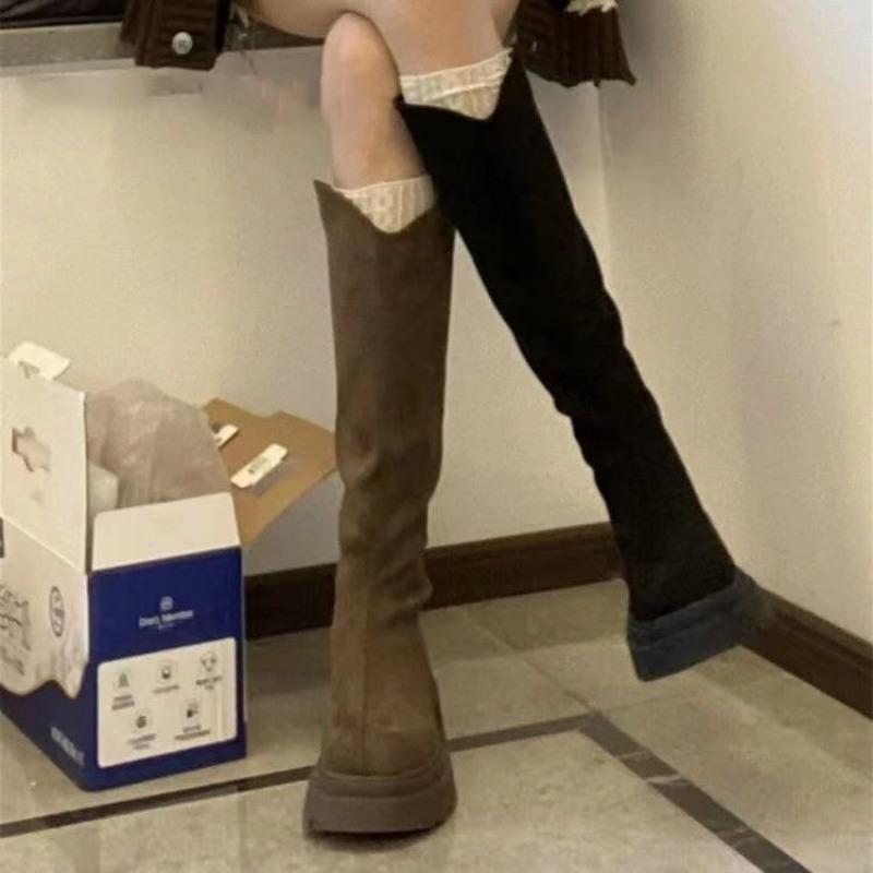 Thick-soled boots Skinny boots New autumn and winter boots Women's widened large tube circumference heightened elastic boots