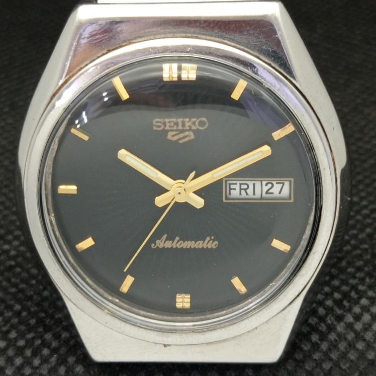 USED VINTAGE SEIKO 5 AUTOMATIC 6309A JAPAN MENS DAY/DATE BLACK WATCH A316764-2 SKU608h-a316764