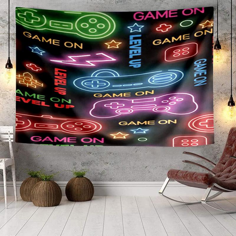 Neon Game Over Art Tapestry, Unique Design Tapestry, Wall Decor for Bedroom,Livingroom, Playroom,Heartwarming Fan Holiday Gifts