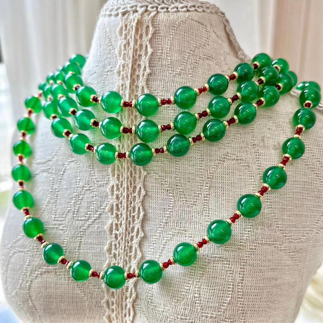 Emperor Green Jade Green Natural Green Agate Green Chalcedony Necklace Clavicle Chain Gypsy Necklace Atmosphere