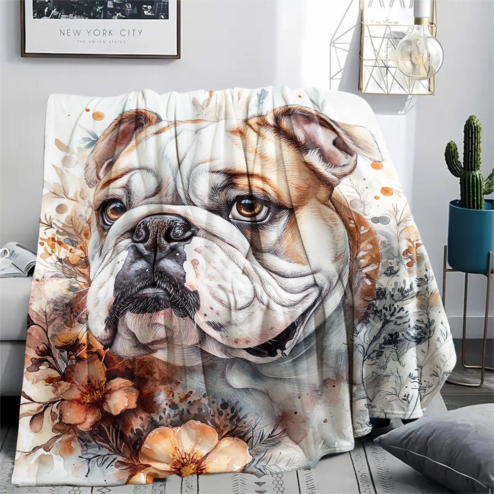 Bulldog Print Flannel Blanket, High quality Comfortable for All Seasons, Home Decor, Warmth and Comfort, Perfect for Christmas Gifts