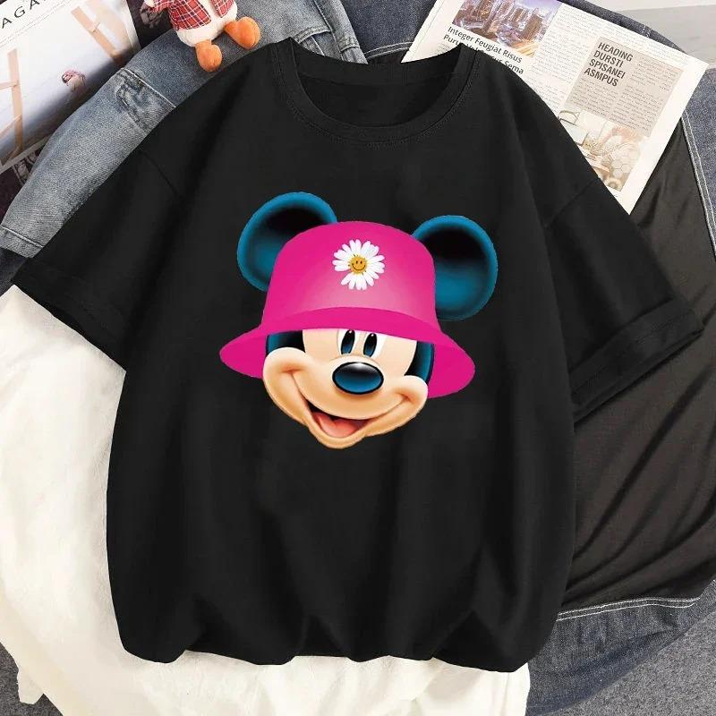 Disney Mickey Minnie Print Tshirt Summer Funny Women ONeck Tshirts Fashion Short Sleeves T Shirt Female Casual Streetwear Tees