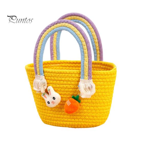 

Пасхальная плетеная корзина с ручкой, хлопковая плетеная корзина для яиц с кроликом и морковкой, пустой пасхальный мешок для угощений, подарков и конфет жёлтый