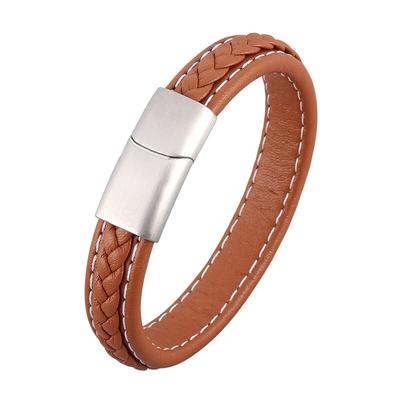New Punk Men Jewelry Braided Leather Bracelet Stainless Steel Clasp Fashion Bangles Wrap Bracelet Gift