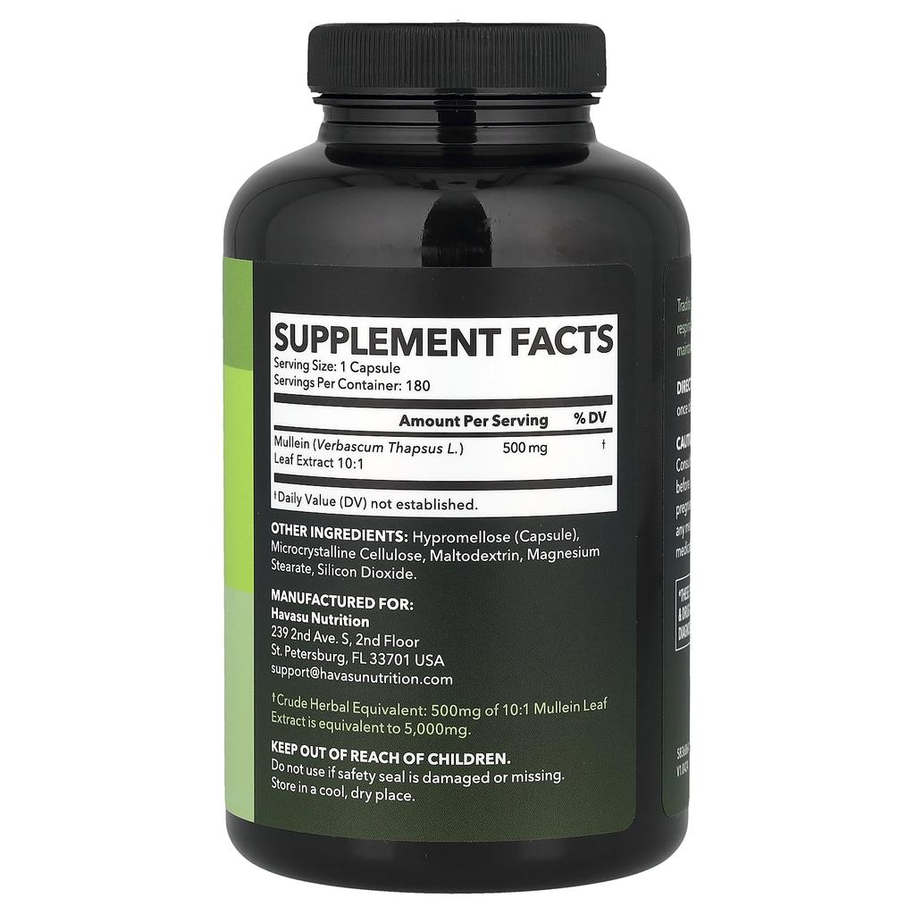 Mullein Leaf, 180 Capsules (500Mg per Capsule)