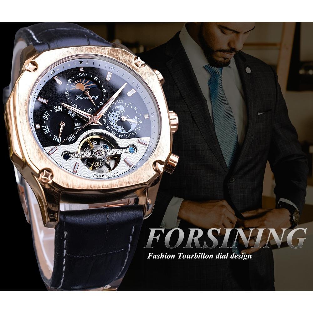 Forsining Men's Fashion Leisure Hollow Multi-function Waterproof Automatic Mechanical Watch S1158-12-A
