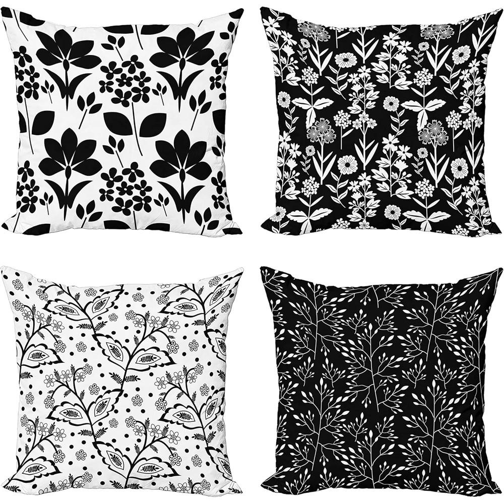 Home Decor Black and White Floral Botanical Pillow Covers Pattern Cushion Cover Suitable for Sofa Bedroom Car Pillow Cover