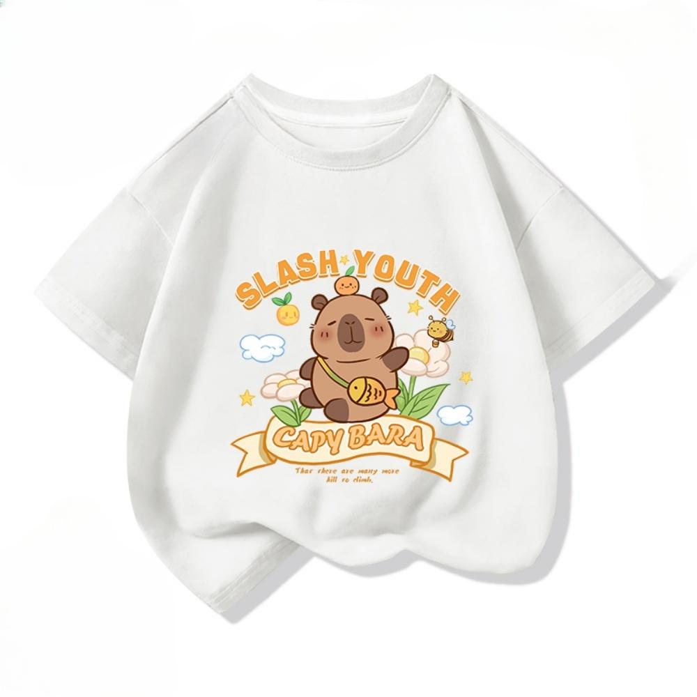 Capybara Girls' T-Shirt Summer Cute Graphic T Shirts O-Neck Girls Short Sleeve Clothing Fashion Casual Tops Children's Clothing