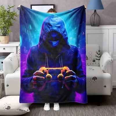 1pc Gamer Print Flannel Blanket, Nap Blanket, Lap Blanket, Air Conditioning Throw, Sofa All-Season Bed