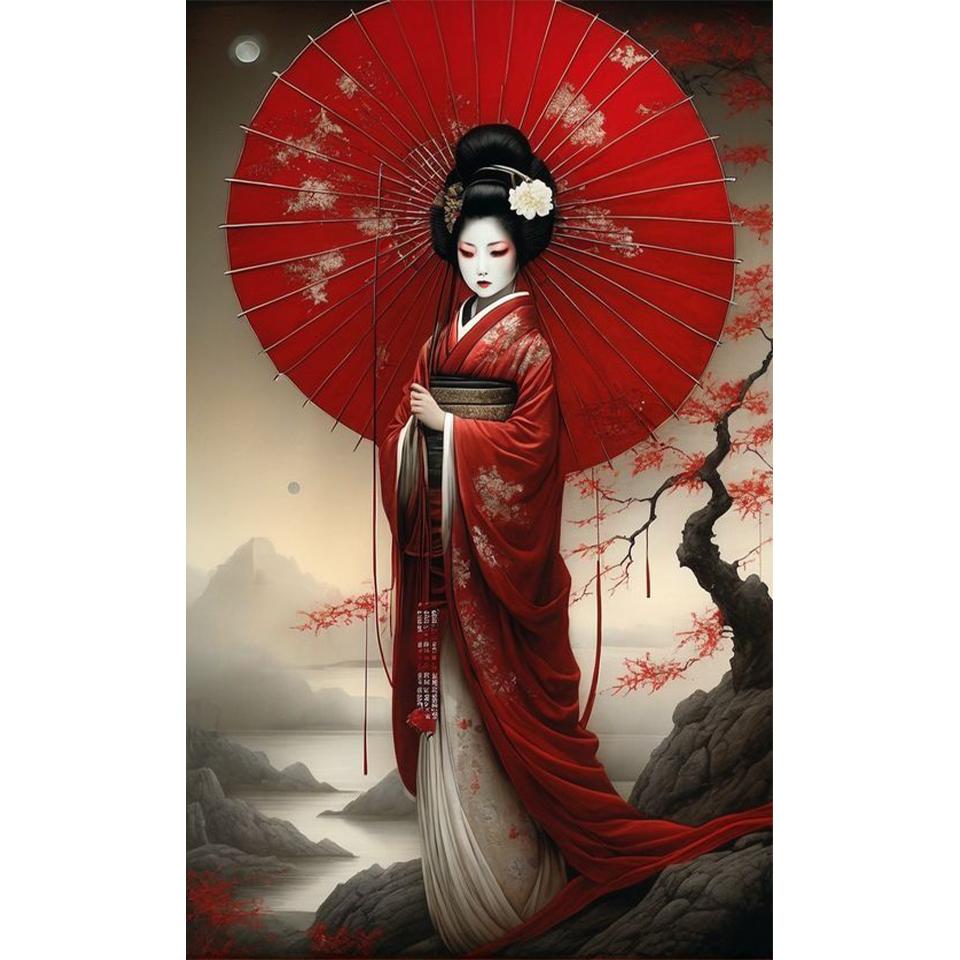 Sakura Pavilion Landscape and Japanese Women's DIY Full Diamond Decorative Painting Diamond Mosaic Cross Embroidery Set