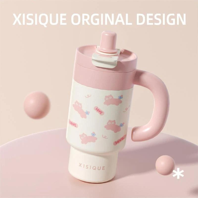 Cute Cartoon 850Ml Stainless Steel Insulated Tumbler With Handle Leakproof Water Cup For Car Office Camping Women Outdoor Use