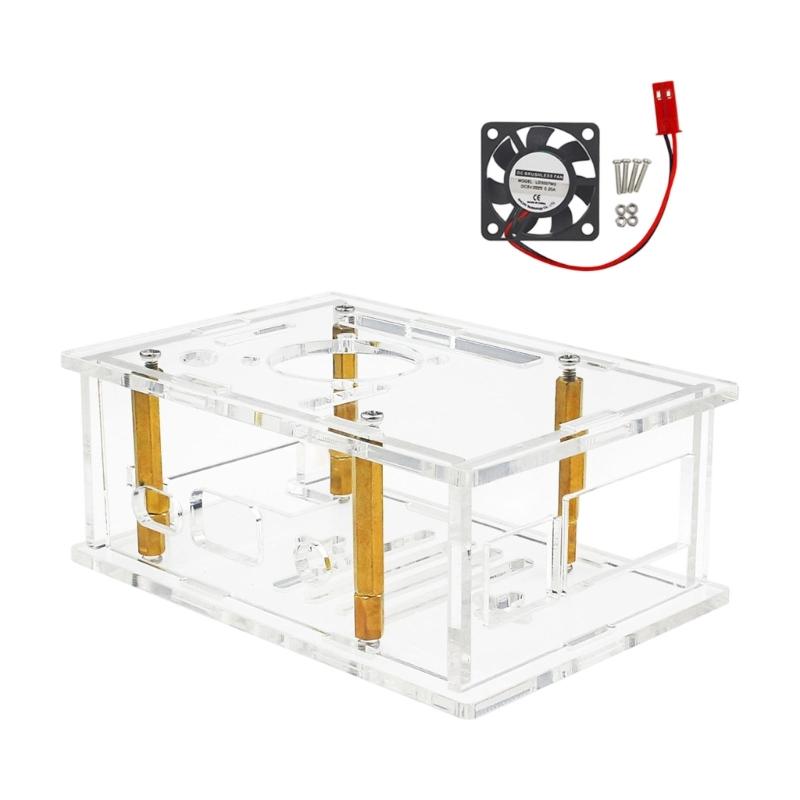 High Transparent Acrylic Enclosure for 4 Professional Development Board Industrial Protective Box Cooling Fan Easy Assembly