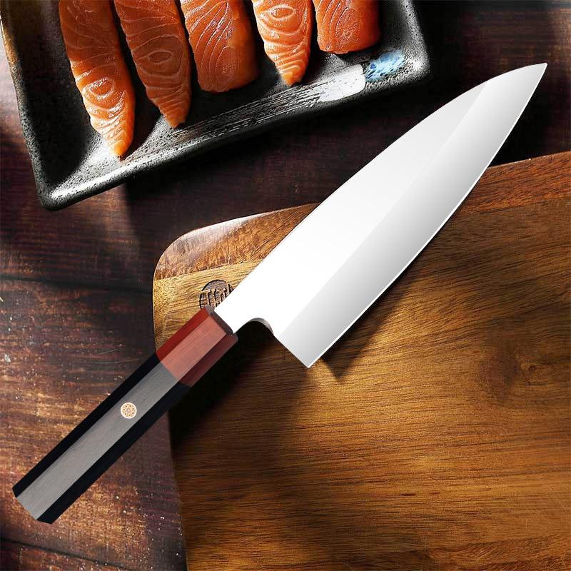 7 Inch Deba Knife Single-edged Blade Ebony & Rosewood Handle Chef Slicing Sushi Vegetables Cleaver Sashimi Meat Kitchen Knife