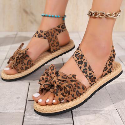 Fashion Women's Leopard Print Bow Sandals Summer Fashion Thick Soled Outdoor Beach Slippers Trend Flat Casual Shoes Lightweight