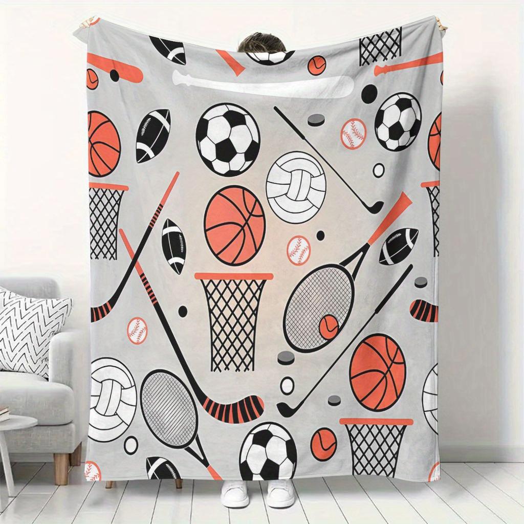 Sports equipment pattern flannel blanket soft and warm suitable for sofas beds and camping perfect as a holiday gift for b