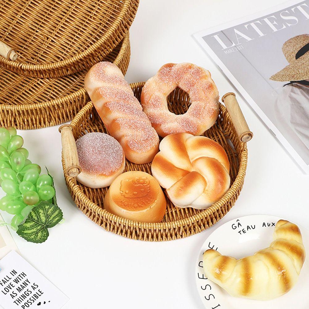 1Pcs Breakfast Bread Food Storage Tray Round Shape Plastic Rattan Threads Basket