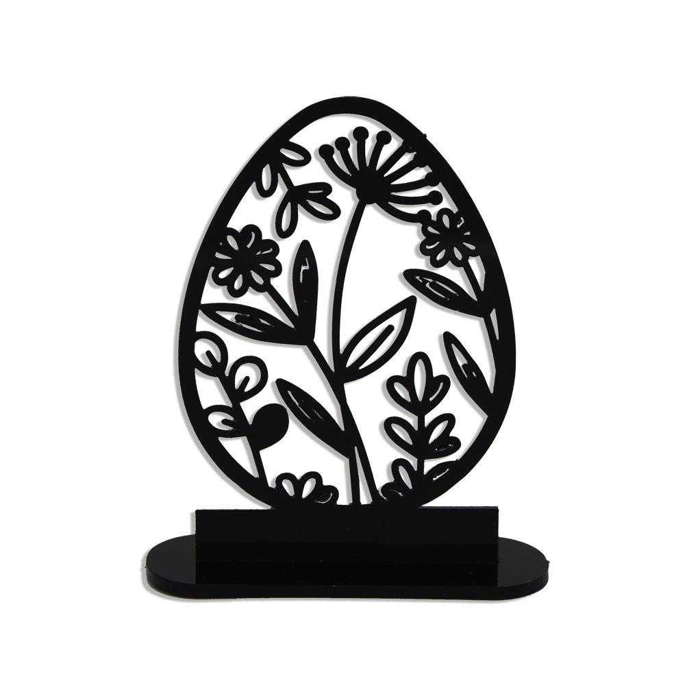 Cartoon Rabbit Easter Decorative Figurines Easter Egg Black Desktop Ornament Acrylic Accessories Hollow Carving Decoration