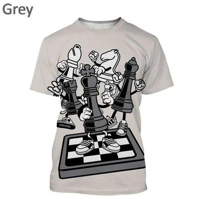 T-shirt da uomo 3D Scacchi, T-shirt grafica divertente, Originale, Esterno, Manica corta, Casual, Collo, Collo, Tendenza estiva