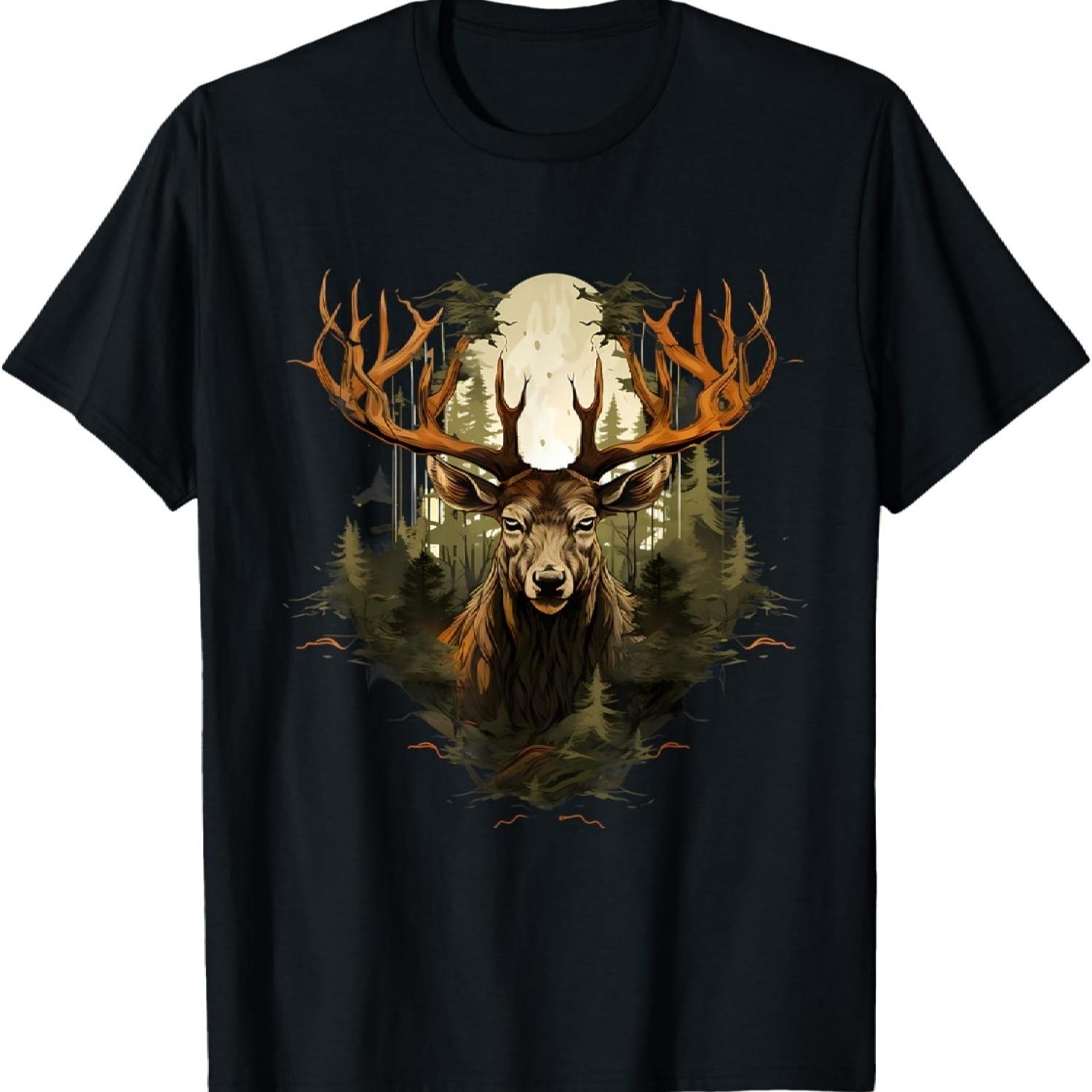 Deer Wildlife Nature Motif Animal Lovers Landscape Forest T-Shirt S