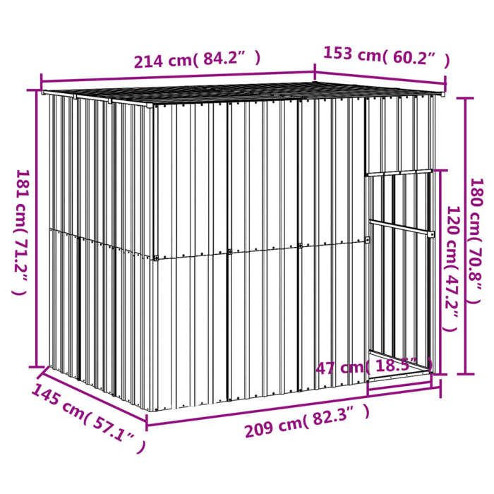 VidaXL Niche pour chien avec toit gris clair acier galvanisé, cage de chien, abri pour chien, cage pour animaux de 172372
