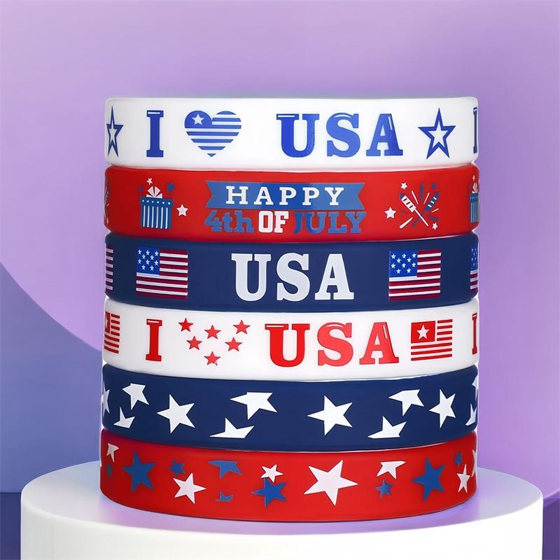 Paquete de 6 Pulsera de Goma Love USA Bandera Estrellada Americana Impresa para Celebrar el Día de la Independencia Pulsera de Silicona