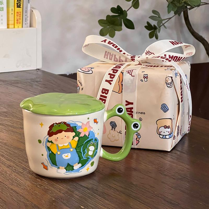 Hochwertiges Geburtstagsgeschenk niedliche Karte Frosch Junge Keramiktasse für Jungen und Mädchen und Kinder Souvenir Geschenkbox