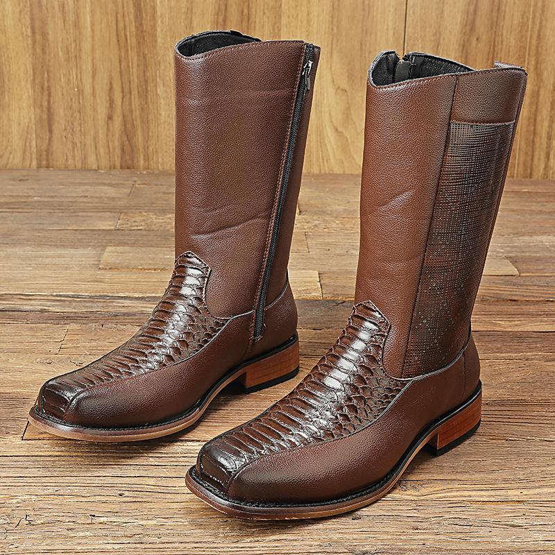 Fashion High Top Shoes New Fashion Mens Four Seasons Ankle Boots Leisure Thick Soled Casual Mid-Calf Boots Street Style Man Cowboy Shoes