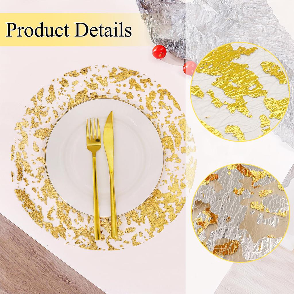 Leeseph Einweg Gold Tischsets, Mehrere Farben 13 Zoll Goldfolien-Netzmatten, Tischdekoration für Weihnachtsfeiern