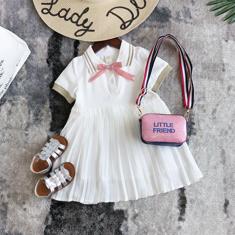 2024 Girls' Short-Sleeve White Princess Dress - Fashionable Summer & Autumn Children's Clothing