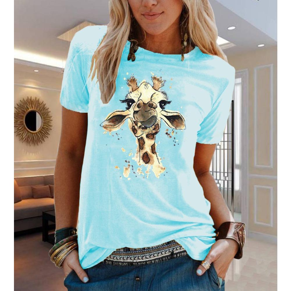 Animal Flower Print Short-sleeved T-shirt Women's Aesthetic Clothing Women's Clothing Graphic T-shirt Oversized Top