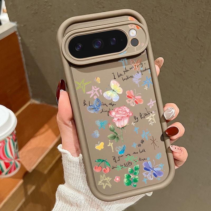 Vivid Flower Pattern Soft Matte Phone Case For Google Pixel 9 Pro XL 8 Pro 8A Rose Floral Print Shockproof Lens Protection TPU Bumper Cover