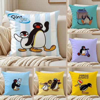 Cartoon Niedliche P-Pingu Kissenhülle Seidiger Kurzer Plüsch Sofakissenbezug Versteckter Reißverschluss Weiche Staubdichte Hülle für Heimdekoration