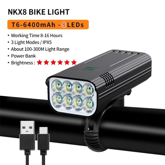 10000mAh 6-8 LED Velosipēda Gaismiņa USB