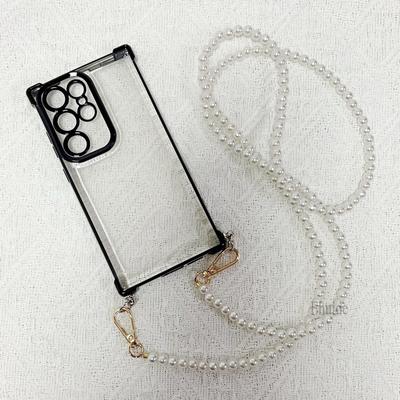 Funda Resistente a Golpes con Correa de Perlas Para Samsung Galaxy A56 A36 A16 A26 A55 A35 A15 A54 S24 FE Correa Cruzada Cubierta de Galvanoplastia Transparente 6D