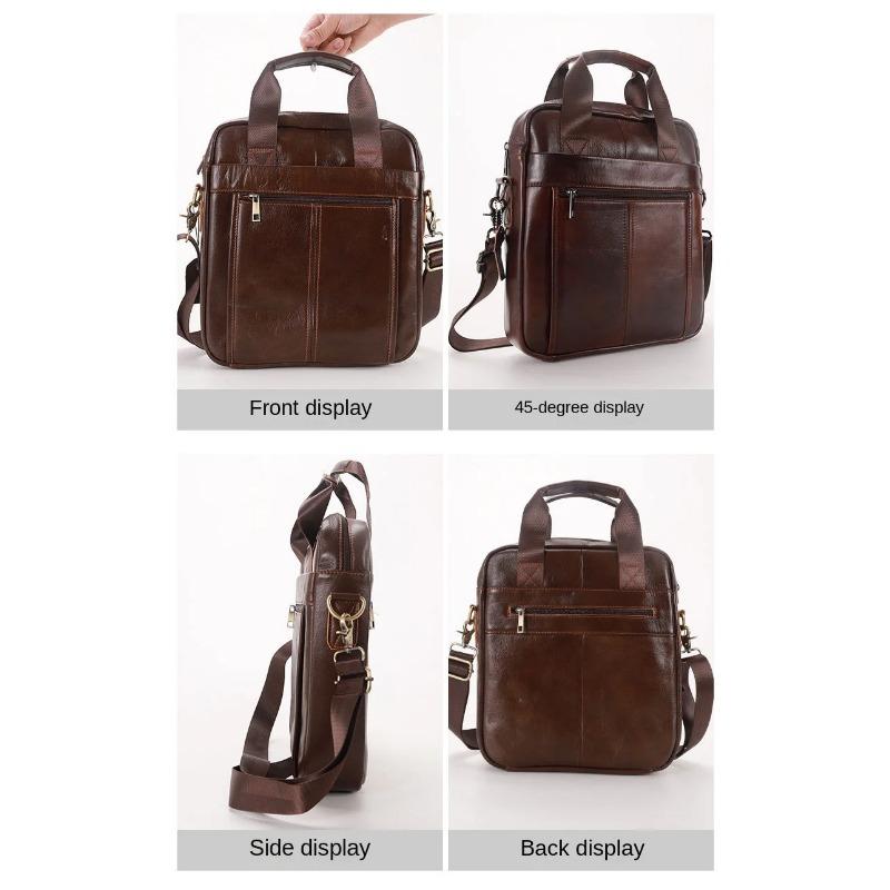 New men's handbag, 100% genuine leather shoulder crossbody bag vertical briefcase business trip messenger bag for 13.3-inch iPad
