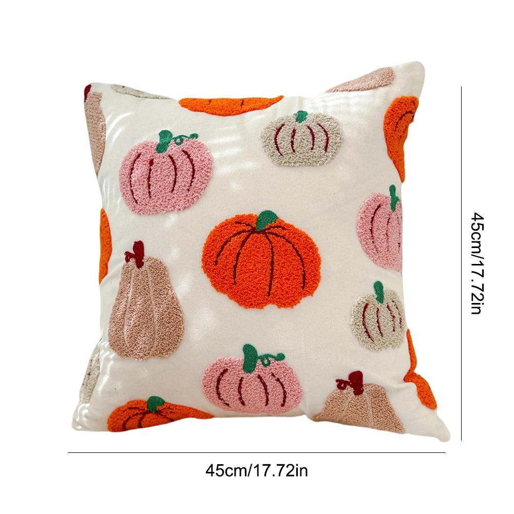 2PCS Embroidered Pillowcase 45x45cm Ghost Pumpkin Throw Cushion Covers Halloween Decor Throw Pillow Covers for Sofa Bed Couch