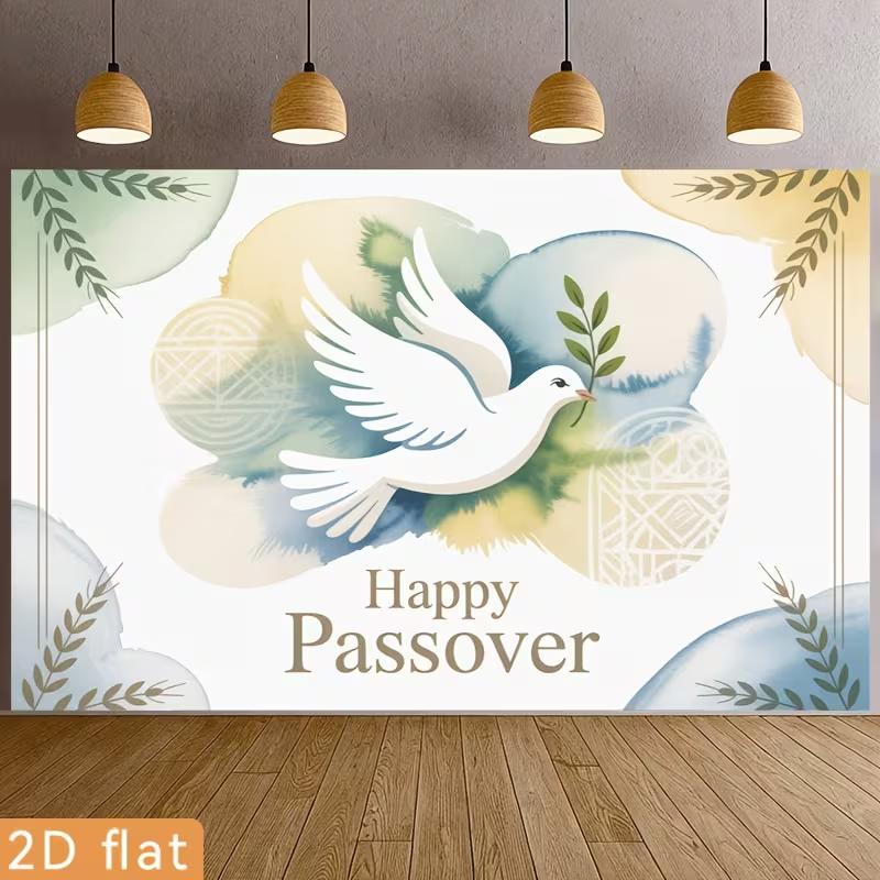 2D Passover Photography Backdrop White Dove with Olive Branch Watercolor Background