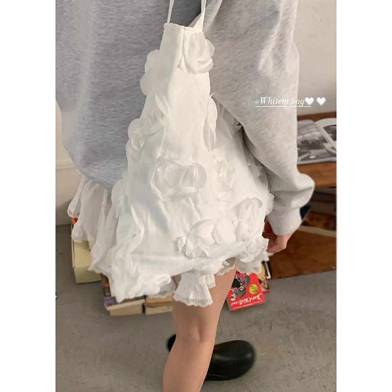 Korean Version of Fashionable Girlish Underarm Bag Women's 2025 New White Large-capacity Three-dimensional Flower Shoulder Tote Bag