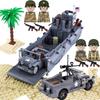 WW2 USA LCM3 Landing Craft Building Blocks Military Warship Model Soldier Weapon Boat Army Car Model Educational Toy for Childs