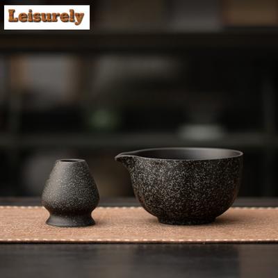 2pc Japanese Zen Black Stone Pattern Matcha Tea Ceremony Ceramic Matcha Bowl Tea Rimmed Tea Brush Holder Tea Point Accessories