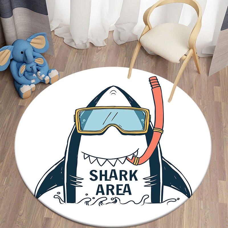 Shark Kawaii Art Printed Круглий килим для вітальні Килим Кемпінг Килимок для пікніка Спальня Килим Фланель Нековзкий килимок для йоги Подарунок