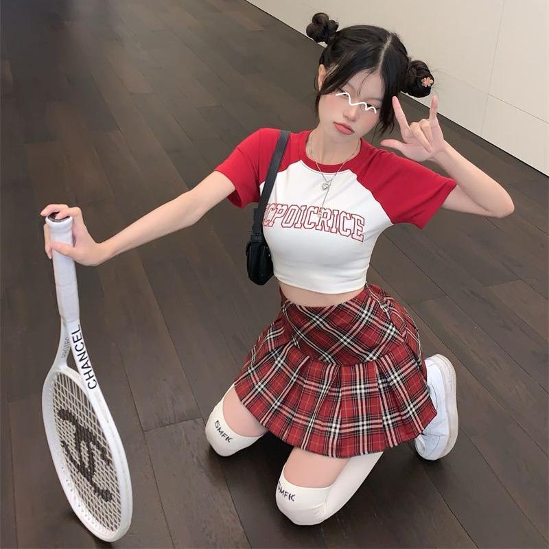 Vintage Mini Kostkované Plisované Sukně Ženy Červená Letní Harajuku Streetwear Kawaii Sukně