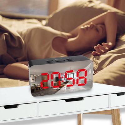 LED Mirror Alarm Clock Digital Snooze Table Clock Wake Up Light Electronic Clock with Date Temperature Display